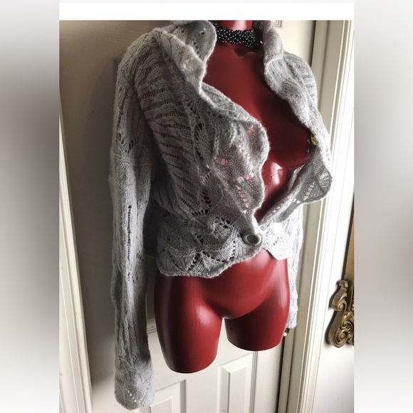 Anthropologie Tapemeasure Light Gray Crocheted Open Cardigan Sweater - L Large - Picture 3 of 9